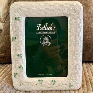 Belleek Photo Frame Shamrock Lattice Porcelain Hand Painted Ireland 5 X 7 Photo